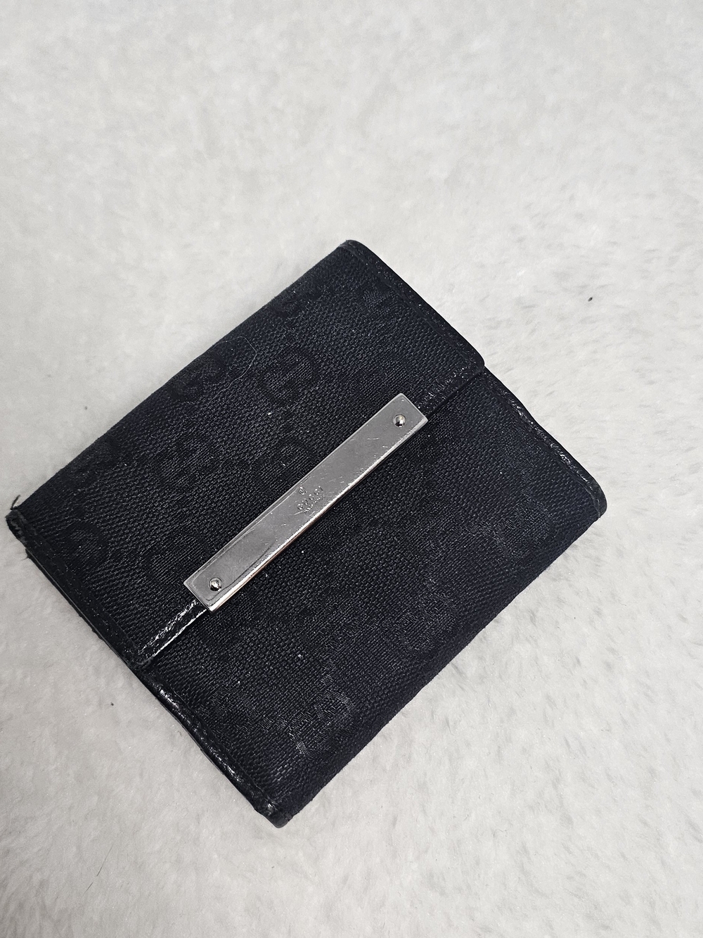 Men's Black Canvas Bi-Fold Wallet with Silver Plate